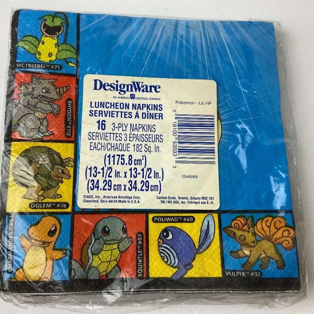 Vintage Pokemon Pikachu 16-count Kids Party Collectible Napkins